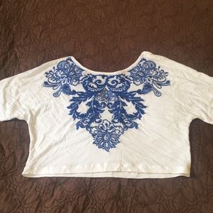 White Embroidered Crop Top